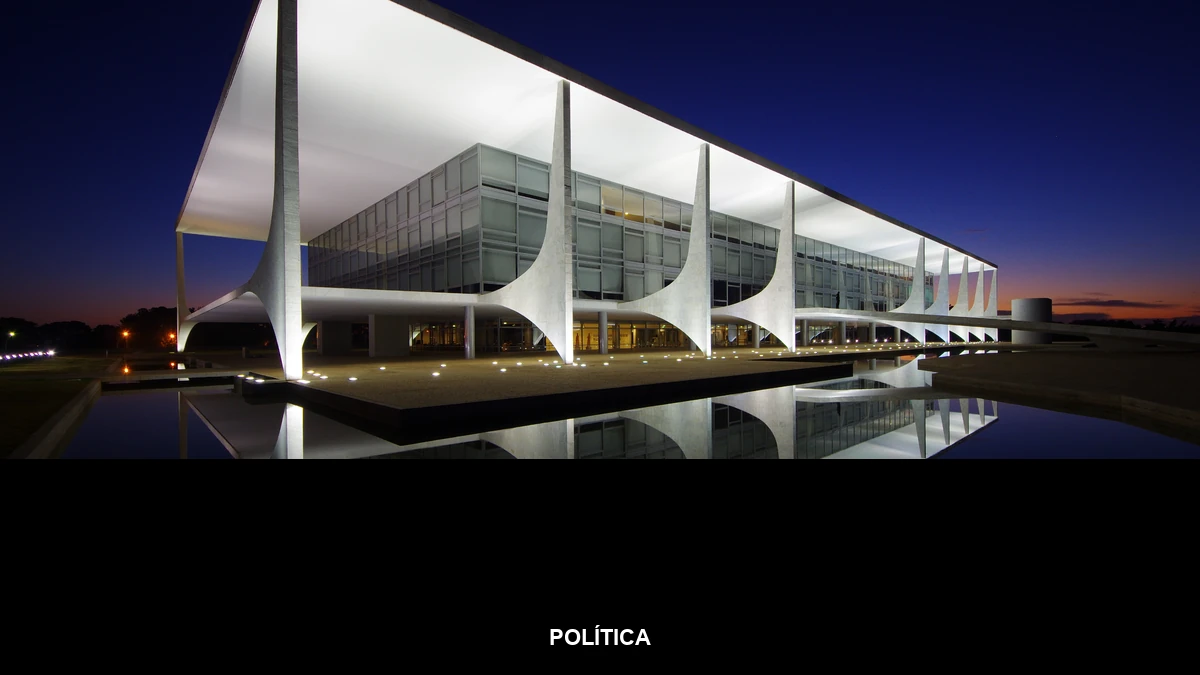 Banner com o nome da categoria Política sobre imagem do Palácio do Planalto em Brasília
