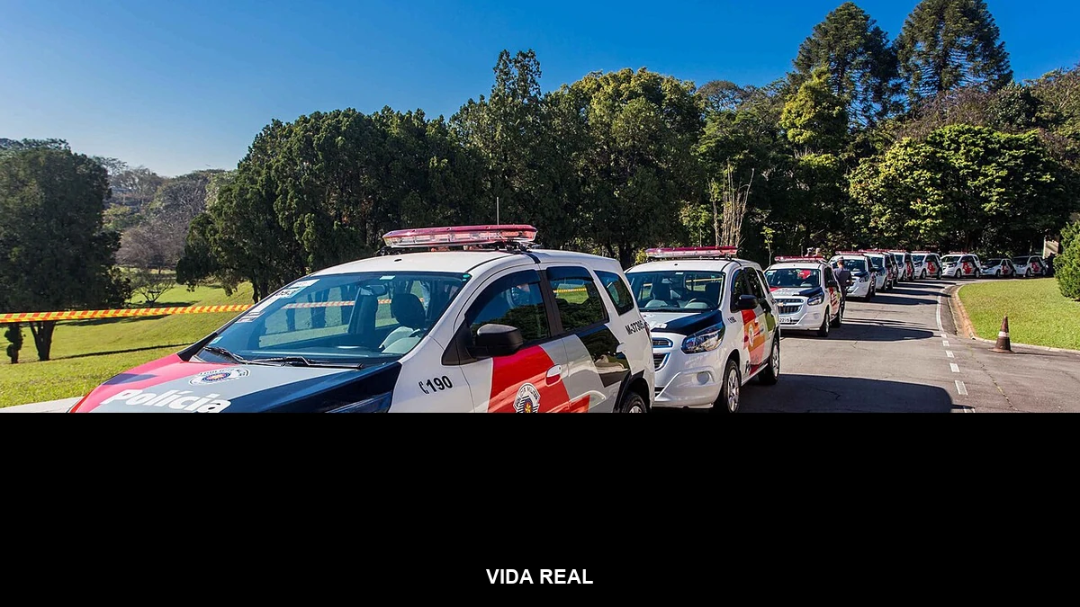 Banner com o nome da categoria Vida Real sobre foto de viatura da Polícia Militar de São Paulo